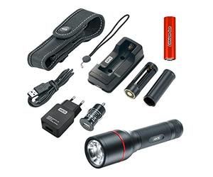 4K5 Lampe torche PL 1000, LED 1000 lm, portée 275 m | 4 modes d'éclairage, Étanche IP X4, Batterie Li-Ion, Étui et dragonne inclus