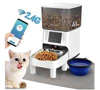4L Distributeur Croquettes Chat et Chien®WHD©, 2.4G WiFi, 10s Vocal,Ensemble Complet（Bol Inox + Gamelle Eau + 16 Pieds ）