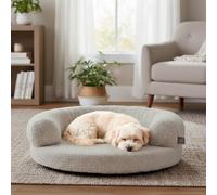 4L Textil Jeffy Panier pour chien - Canapé pour chiens de taille moyenne - Doux et confortable - Housse amovible - Diamètre 80 cm - Grège