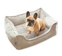 4L Textil Lit pour chien douillet en velours côtelé Hugo Premium-LINE Panier pour chien orthopédique Coussin pour chien pelucheux Lit pour chien avec housse en mousse à mémoire de forme (Beige, 100x80