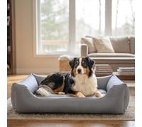 4L Textil Mario Lit Orthopédique pour Chien Mémoire de Forme - Panier Chien Simili Cuir Imperméable, Résistant aux Rayures, Facile à Nettoyer - Gris - 120x90 cm