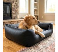 4L Textil Mario Lit Orthopédique pour Chien Mémoire de Forme - Panier Chien Simili Cuir Imperméable, Résistant aux Rayures, Facile à Nettoyer - Noir - 140x110 cm