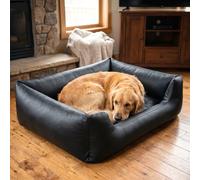 4L Textil Mario Lit Orthopédique pour Chien Mémoire de Forme - Panier Chien Simili Cuir Imperméable, Résistant aux Rayures, Facile à Nettoyer - Noir - 100x70 cm