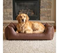 4L Textil Mario Lit Orthopédique pour Chien Mémoire de Forme - Panier Chien Simili Cuir Imperméable, Résistant aux Rayures, Facile à Nettoyer - Marron - 140x110 cm