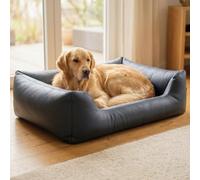 4L Textil Mario Lit Orthopédique pour Chien Mémoire de Forme - Panier Chien Simili Cuir Imperméable, Résistant aux Rayures, Facile à Nettoyer - Gris foncé - 100x70 cm