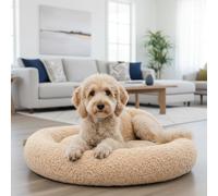 4L Textil Mia Panier rond en bou oussin doux avec bord surélevé - Housse amovible et lavable - Lit moderne confortable pour chiens de petite et moyenne taille (beige, diamètre 70 cm)
