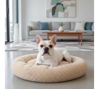 4L Textil Mia Panier rond en bou oussin doux avec bord surélevé - Housse amovible et lavable - Lit moderne confortable pour chiens de petite et moyenne taille (beige, diamètre 60 cm)