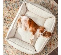 4L Textil Panier pour chien douillet en Bouclé Leo Premium-LINE - Coussin orthopédique et moelleux - Canapé pour chien de taille moyenne - Avec mousse à mémoire de forme (beige, 100 x 80 cm)