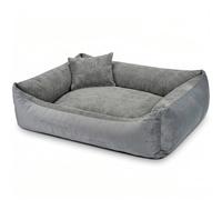 4L Textil TEO Panier Chien Lavable et Déhoussable - Coussin Chien Confortable en Tissu Résistant, Canapé Chien avec Bords Rembourrés - 80x60 cm, Gris Foncé