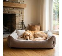 4L Textil TEO Panier Chien Lavable et Déhoussable - Coussin Chien Confortable en Tissu Résistant, Canapé Chien avec Bords Rembourrés - 100x80 cm, Marron/Beige