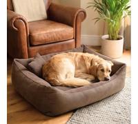4L Textil TEO Panier Chien Lavable et Déhoussable - Coussin Chien Confortable en Tissu Résistant, Canapé Chien avec Bords Rembourrés - 100x80 cm, Marron