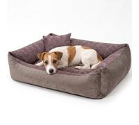 4L Textil TEO Panier Chien Lavable et Déhoussable - Coussin Chien Confortable en Tissu Résistant, Canapé Chien avec Bords Rembourrés - 80x60 cm, Marron