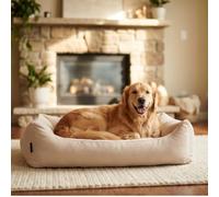 4L Textil TEO Panier Chien Lavable et Déhoussable - Coussin Chien Confortable en Tissu Résistant, Canapé Chien avec Bords Rembourrés - 120x100 cm, Beige