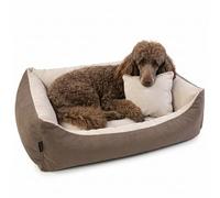 4L Textil TEO Panier Chien Lavable et Déhoussable - Coussin Chien Confortable en Tissu Résistant, Canapé Chien avec Bords Rembourrés - 60x40 cm, Marron/Beige