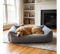 4L Textil TEO Panier Chien Lavable et Déhoussable - Coussin Chien Confortable en Tissu Résistant, Canapé Chien avec Bords Rembourrés - 120x100 cm, Gris Foncé