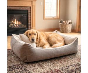 4L Textil TEO Panier Chien Lavable et Déhoussable - Coussin Chien Confortable en Tissu Résistant, Canapé Chien avec Bords Rembourrés - 120x100 cm, Marron/Beige