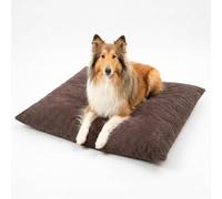 4L Textil ZOE - Coussin pour chien en velours côtelé - Coussin lavable avec housse - Coussin pour grands chiens (100 x 80 cm, marron à rayures)