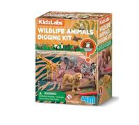 4M 00-03481 KidzLabs Kit d'excavation d'animaux Sauvages - 2 Figures réalistes Surprises Entre éléphants, Tigres, girafes et zèbres - Jeu éducatif d'archéologie et de Nature pour Enfants