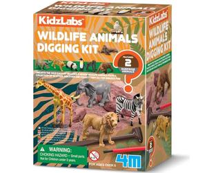 4M 00-03481 KidzLabs Kit d'excavation d'animaux Sauvages - 2 Figures réalistes Surprises Entre éléphants, Tigres, girafes et zèbres - Jeu éducatif d'archéologie et de Nature pour Enfants