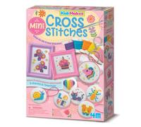 4M KidzMaker Mini point de croix - Kit créatif pour enfants avec 2 cadres, 6 pendentifs et 1 porte-clés, apprendre la broderie au point de croix, loisirs créatifs et STEM, à partir de 5 ans