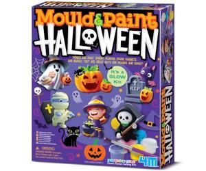 4M Maquette et peintures Halloween - Kit créatif fluorescent pour réaliser et peindre 8 aimants et broches en plâtre, travaux créatifs pour enfants, décorations d'Halloween, à partir de 5 ans