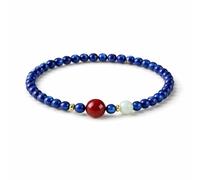 4mm Beaded Bracelet for Women, Blue Stretch with Red and White Accent Beads, Delicate Stackable Everyday Jewelry, Lightweight Slip On Gift for Her