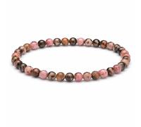 4mm Natural Gemstone Beaded Bracelet for Women, Handmade Stretch Crystal, Minimalist Elastic Stone Bead, Stackable Everyday Jewelry Gift(Black Line Rhodonite)