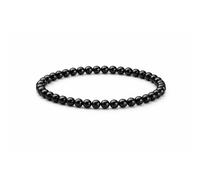 4mm Natural Gemstone Beaded Bracelet for Women, Handmade Stretch Crystal, Minimalist Elastic Stone Bead, Stackable Everyday Jewelry Gift(Black Obsidian)