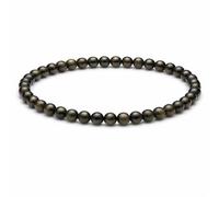 4mm Natural Gemstone Beaded Bracelet for Women, Handmade Stretch Crystal, Minimalist Elastic Stone Bead, Stackable Everyday Jewelry Gift(Golden Obsidian)