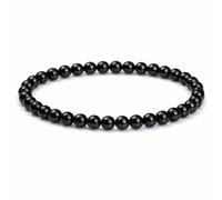 4mm Natural Gemstone Beaded Bracelet for Women, Handmade Stretch Crystal, Minimalist Elastic Stone Bead, Stackable Everyday Jewelry Gift(Black Agate)