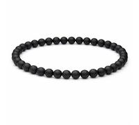 4mm Natural Gemstone Beaded Bracelet for Women, Handmade Stretch Crystal, Minimalist Elastic Stone Bead, Stackable Everyday Jewelry Gift(Frosted Black Agate)
