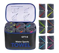 4Monster Lot de 6 serviettes de sport en microfibre avec sac d'accessoires, séchage rapide, super légères, ultra absorbantes, pour la plage, la randonnée, le bain et la piscine (bleu marine)