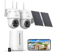 4MP Camera Surveillance WiFi exterieure sans Fil - 365 Jours avec Panneau Solaire - Base + 2 Caméras - 2.5K,360° Panoramique