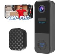 4Mp Fhd Wireless Doorbell With Camera, Waterproof Wireless Doorbell, 10000Mah Batteries, Ai Human Detection, Video Calling, Two-Way Audio, Night Vision, Ip67, Sd/Cloud Support