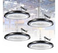 4Pack 300W UFO LED High Bay lumière, 49000LM Projecteur Intérieur, Blanc Froid 6500K, IP66 Étanche Eclairage, Led Industriel pour Garage/Usine/Atelier/Parkings/Gymnase
