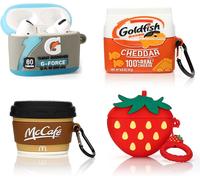 (4Pack) Étui pour AirPods Pro 2e/1ère génération (2022/2019) avec mousqueton, Cute Skin Design Silicone Cartoon Case Cover Cover for Boys Girls, G + Dieu + Café + Fraise 3D, Bohème