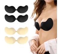 4Pack Seamless Invisilift Bra for Women Adhesive Push Up Sticky, Strapless Backless Bra (E, Black*2+Beige*2)