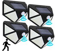 4Pc 300° 128LEDs Lampe solaire pour jardin extérieur avec détecteur de mouvement, lampadaire solaire extérieur lampes de jardin lumière blanche