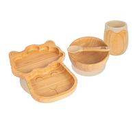 4pc Beige Lama Bambou Suction Bébé Ensemble d'Alimentation - Tout-Petit Sevrage Silicone Restez en Place Nourriture Bol Assiette Cuillère Tasse Kit de Démarrage Complet - Par Tiny Dining
