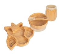 4pc Beige Licorne Bambou Suction Bébé Ensemble d'Alimentation - Tout-Petit Sevrage Silicone Restez en Place Nourriture Bol Assiette Cuillère Tasse Kit de Démarrage Complet - Par Tiny Dining