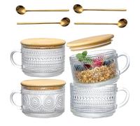 4PC Glass Cups And Wooden Lids, Vintage Coffee Are Perfect pour Café