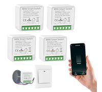 4PC Interrupteur WIFI, Interrupteur Connecté Compatible avec Alexa, Alexa Interrupteure Lampe avec Tuya Smart Life APP, Montage Encastré Dans le Socle, 2 Voies, Conducteur Neutre Nécessaire