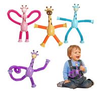 4PC Jouet Girafe Télescopique Avec Ventouse, 18x14cm En ABS Jouet Girafe Télescopique, Peut Être Étiré Et Déformé À Volonté, Ne Se Casse Pas Lorsqu'il Est Tordu Ou Tiré, Soulage Le Stress Et L'anxiété