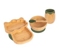 4pc Olive Verte Lama Bambou Suction Bébé Ensemble d'Alimentation - Tout-Petit Sevrage Silicone Restez en Place Nourriture Bol Assiette Cuillère Tasse Kit de Démarrage Complet - Par Tiny Dining