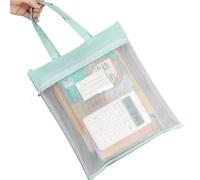 4pc Portable Minimalist Textbook Stationery Homework Test Paper Folder Document Bag A4 Mesh File Folders Zipper Storage(Green)