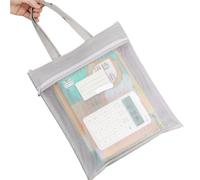 4pc Portable Minimalist Textbook Stationery Homework Test Paper Folder Document Bag A4 Mesh File Folders Zipper Storage(Grey)