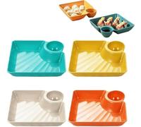 4pc Snack And Appetizer Plate With Sauce Holder, Assiette Avec Compartiment | Assiettes Tapas Compartiment Adulte, Heat-Resistant, For Dumplings, Sushi, Fries And Fruit, Microwave And Dishwasher Use