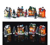 4PC Village De, Decoration Interieur Maison, Decoration Americaine, Maison De Lumineuse, Deco Miniature Scene LED Chalet Lumineux, Christmas Decorations Petite Resin House (A)