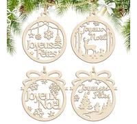 4pcs 10cm Décoration Boules de Noël en Bois Ornement Pendentifs Joyeux Noël Embellissements Tranches Joyeuses Fêtes forme Flocon de Neige Sapin Renne Scrapbooking pour Fête Noël Anniversaire Nouvel An