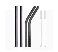 4Pcs 12mm Reusable Metal Straws With 2 Brush Stainless Steel Set Bar Drinking Bent Straw 647(Black B)